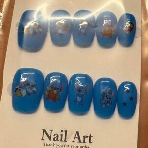 Disney‎ Lilo & Stitch Blue Press On Nails Cartoon Cute Nail Art Full Set